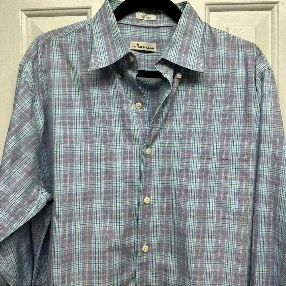 Peter Millar Men's Blue Plaid Shirt